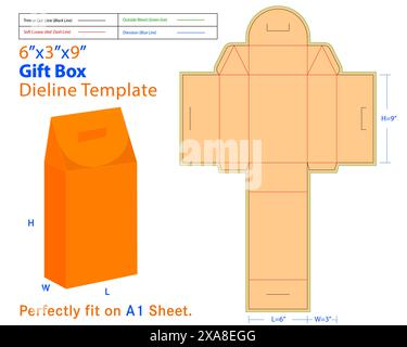 Gift Box L 4xW 2xH 6 Inches Dieline Template With 3d Design. Unveil the joy of giving with our Elegant Delight Gift Box. Meticulously curated to provi Stock Vector