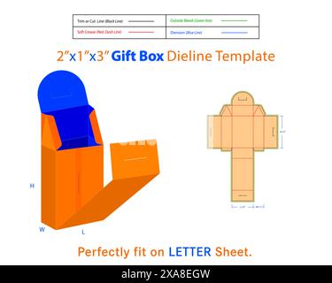 Gift Box L 2xW 1xH 3 Inches Dieline Template With 3d Design. Unveil the joy of giving with our Elegant Delight Gift Box. Meticulously curated to provi Stock Vector