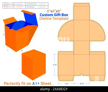 Custom Gift Box L 6, W 6, H 8 inches Dieline Template. Unveil the joy of giving with our Elegant Delight Gift Box. Meticulously curated to provide a l Stock Vector