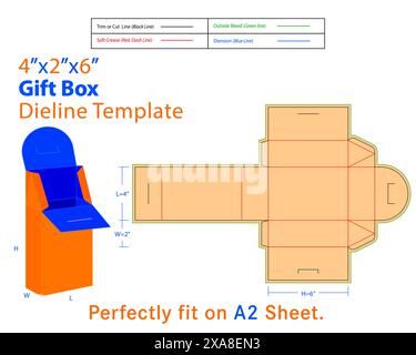 Gift Box L 4xW 2xH 6 Inches Dieline Template With 3d Design. Unveil the joy of giving with our Elegant Delight Gift Box. Meticulously curated to provi Stock Vector