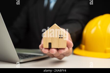 Real estate agents offer housing estates in projects, Explaining and presenting information about homes and purchasing. Real estate trading concept, P Stock Photo