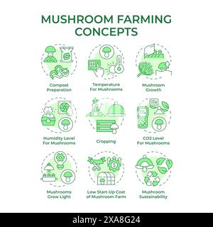 Mushroom farming soft green concept icons Stock Vector