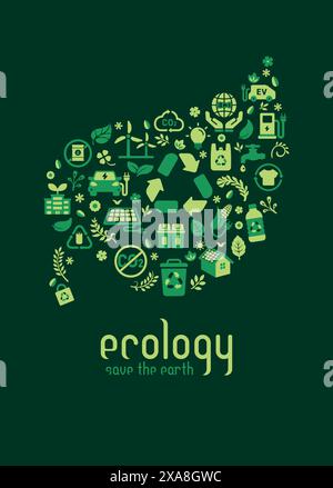 Postcard-sized vector illustration with ecology motif Stock Vector