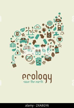 Postcard-sized vector illustration with ecology motif Stock Vector