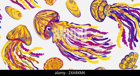 jellyfish endless vector pattern Stock Vector