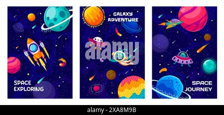 space adventure ufo spaceship shooting star cute cartoon vector ...