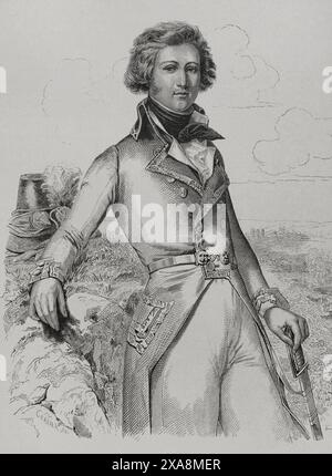 Louis Philippe I of France (Louis-Philippe of Orleans) (1773-1850), Duke of Chartres. King of the French (1830-1848) Portrait of the Duke of Chartres. Drawing by Cerlier. Engraving. 'History of the French Revolution'. Volume I, 1876. Stock Photo