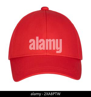 Red Baseball Cap Front View, Packshot Stock Photo