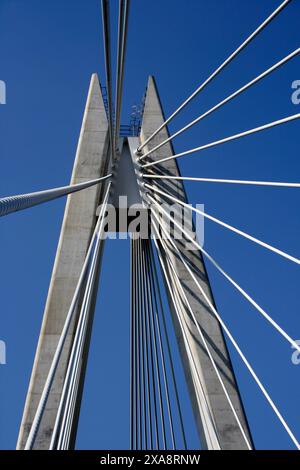 The Chartist Bridge over the Sirhowy Valley at Blackwood was designed by engineers Arup and named for the nineteenth century Chartist Movement Stock Photo