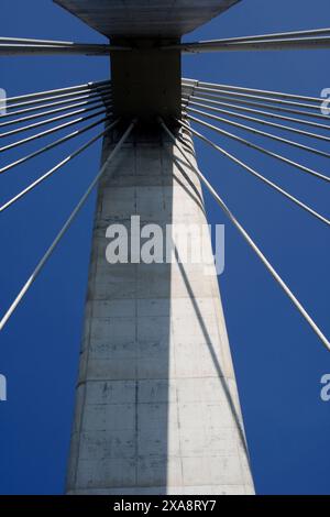 The Chartist Bridge over the Sirhowy Valley at Blackwood was designed by engineers Arup and named for the nineteenth century Chartist Movement Stock Photo