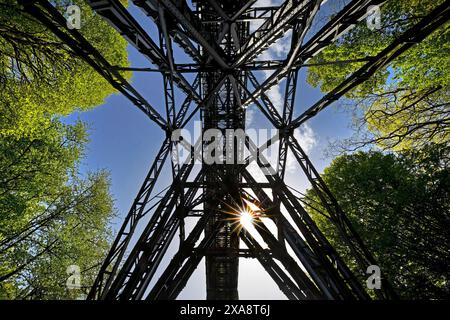 view of the Muengsten Bridge, the highest railway bridge in Germany between Solingen and Remscheid, Germany, North Rhine-Westphalia, Bergisches Land, Stock Photo