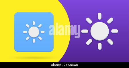 Simple sun brightness contrast 3d button icon set vector illustration. Bright intensity setting for display digital device emblem. Screen interface wa Stock Vector