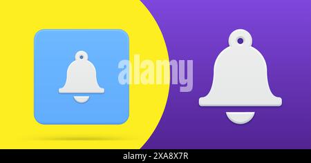 Notification ring bell simple 3d icon button set vector illustration. Alarm clock, incoming inbox message smartphone application. Social media alert, Stock Vector