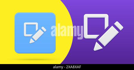 Simple paper blank for writing signature with pencil 3d icon button set vector illustration. Emblem of document agreement deal text information of edu Stock Vector