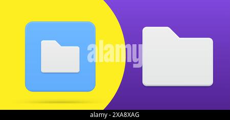 File folder side view simple 3d icon button set vector illustration. Document archive storage at cyberspace office data business computer cyberspace. Stock Vector