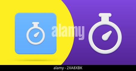 Modern timer analog device with button and arrow simple 3d icon set vector illustration. Stopwatch countdown for checking time minute and second count Stock Vector