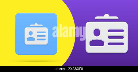 Multipurpose personal identification card with clipboard avatar simple 3d icon button set vector illustration. Company employee id document for securi Stock Vector