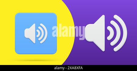 Loudspeaker volume sound user interface indicator simple 3d icon button set vector illustration. Speaker system music sounding loud megaphone with wav Stock Vector