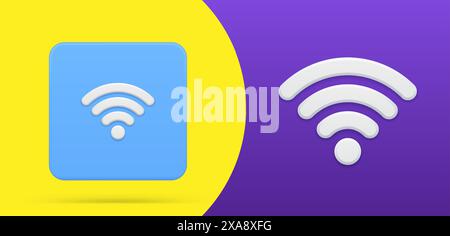 Wireless wifi signal internet access remote simple 3d icon button vector illustration. Free computer communication public or home private network. Wi Stock Vector
