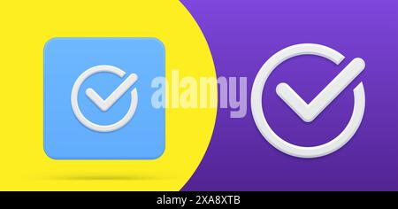 Simple check mark circle thin frame 3d icon set button vector illustration. Emblem logo for positive answering, complete action, done, good choice, ap Stock Vector