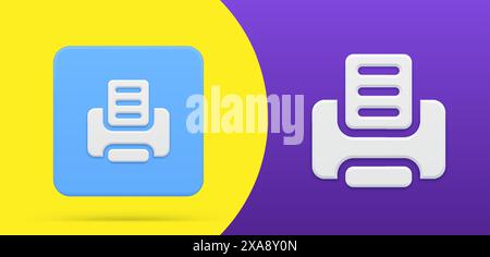 Simple printer 3d icon button set vector illustration. Emblem modern digital device electronic typing text on paper page with ink. Laser machine for o Stock Vector