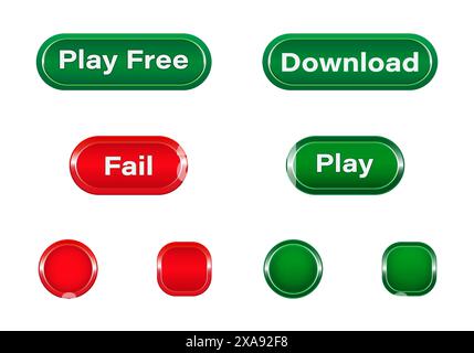 Set of different size buttons for mobile, web, or video games. GUI elements. Vector Isolated on a white background Stock Vector