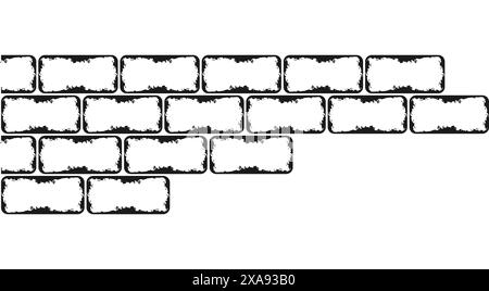 Piece of old shabby brick wall  Abstract black horizontal illustration Isolated on white background Stock Vector
