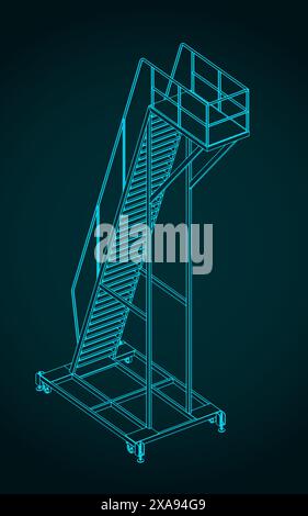 Stylized vector illustration of isometric blueprint of a mobile work platform Stock Vector