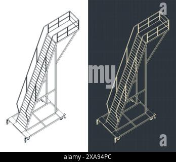Stylized vector illustrations of isometric blueprints of a mobile work platform Stock Vector