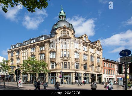 Wiesbaden, Germany - May 25, 2024: view to facade of warehouse and shopping mall in downtown Wiesbaden. Stock Photo