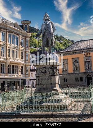 Ludvig Holberg statue in Bergen, Norway Stock Photo