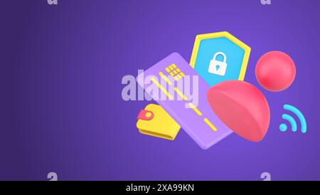 Security of personal financial identification information banking e money with wallet and skittle pin human 3d icon isometric vector illustration. Ban Stock Vector