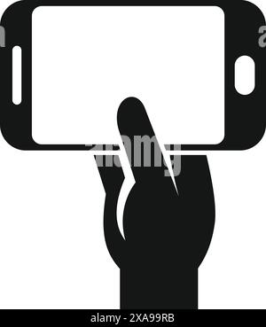 Person is using their finger to navigate a smartphone in this silhouette Stock Vector