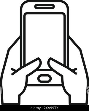 Close up of a person's hands holding a smartphone vertically with a white background. Depicting modern lifestyle and technology usage for communication. Browsing. Social media. Online activities Stock Vector