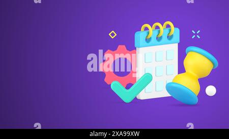 Successful business planning and time management with calendar, hourglass and complete checkmark 3d icon isometric vector illustration. Positive deal Stock Vector