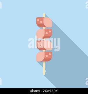 Savory meat cubes are skewered and ready to be grilled and enjoyed as street food Stock Vector
