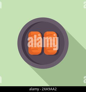 Two salmon fillets being grilled on a black plate Stock Vector