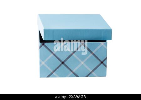 Blue gift box with lid ajar isolated on white background Stock Photo