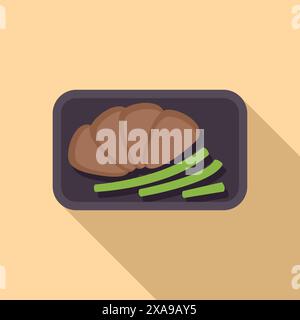 Delicious meal of steak and asparagus is being served on a tray Stock Vector