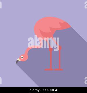 Minimalist vector illustration featuring a pink flamingo bending its neck to search for food Stock Vector