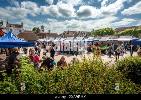 Steyning, June 1st 2024: Steyning Farmer's Market, held on the first Saturday of each month in the High Street car park. Stock Photo