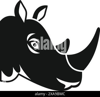 Strong powerful rhino head in solid black looking to the side Stock Vector