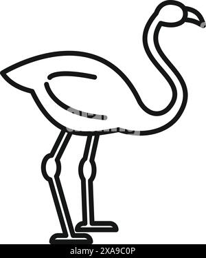 Simple line art icon of a flamingo standing on two legs Stock Vector