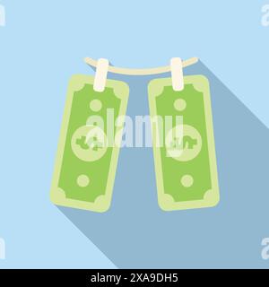 Conceptual illustration depicting money laundering by hanging bills on a clothesline Stock Vector