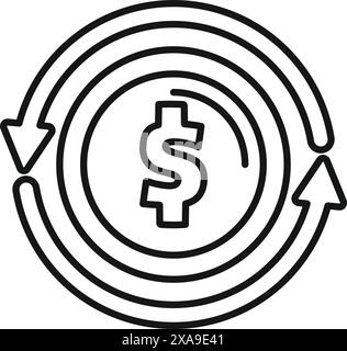 Circular money circulation cycle icon with rotating dollar sign symbol in modern minimal design illustration concept. Perfect for finance, economy, investment, and banking graphic element Stock Vector