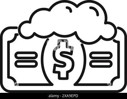 Showing the concept of digital banking with a dollar bill being covered by a cloud Stock Vector