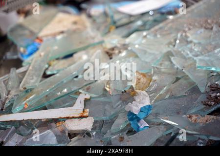 Glass shards broken in a container Stock Photo