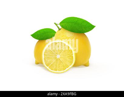 Lemon Fruit with Leaf Isolated on White Background Stock Photo