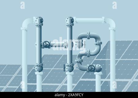 H2 formula from pipes. Green Hydrogen production and transportation concept Stock Vector