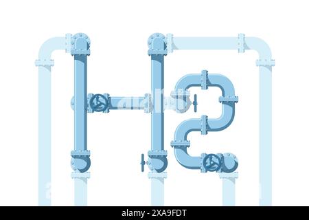 H2 formula from pipes. Green Hydrogen production and transportation concept Stock Vector